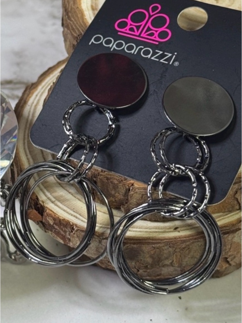 paparazzi Gunmetal Multi-Ring Drop Earrings - Black